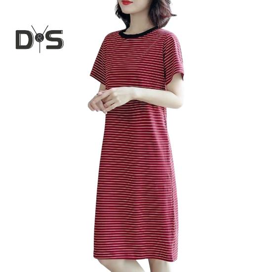 

Женское повседневное полосатое среднее платье с коротким рукавом, свободное платье с круглым вырезом, летнее легкое удобное офисное пляжное вечернее платье 3XL красный