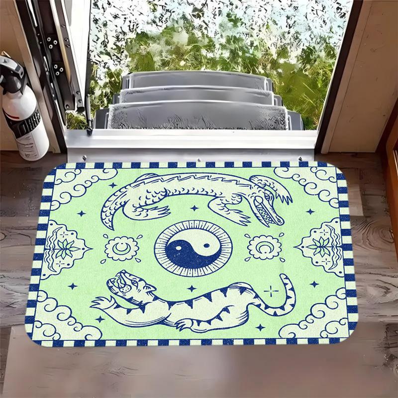 Chinese Style Tai Chi Dragon Tiger Carpet Mat Rug Non-slip Entrance Doormat for Home DecorationLiving Room Bedroom Decoration