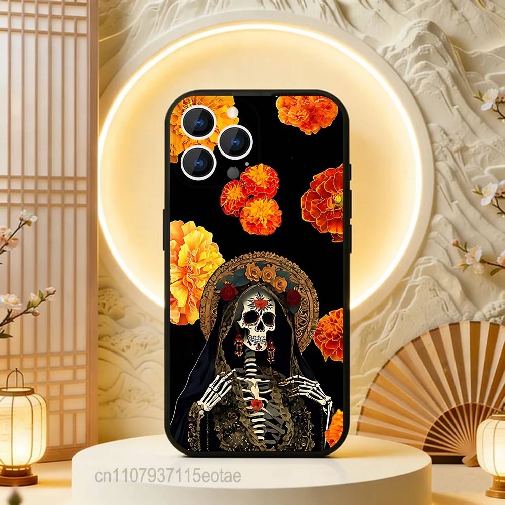 

Day of the Dead Mexican C-Catrina Skull Phone Case Silicone Soft For IPhone 16,17,15,11,13,12,14,Mini,Pro,Max,Plus,Air,E Black iPhone16plus