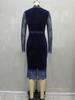 Retro Lace Velvet Deep V-Neck Long Sleeve Dress with Waist-Cinching and Hip-Hugging Skirt