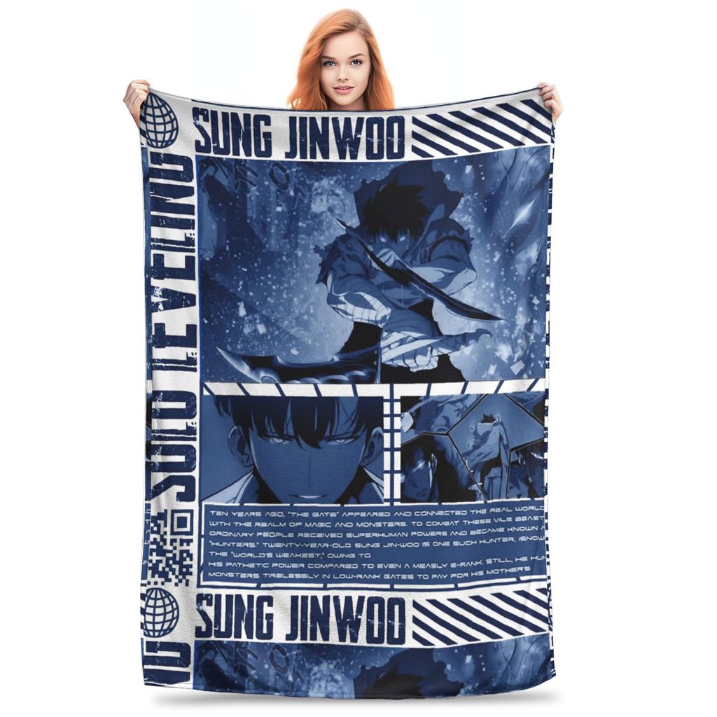 Solo S-ung Jin-woo Leveling Blankets Anime Solo Leveling Plush Vintage Breathable Throw Blankets for Home Winter