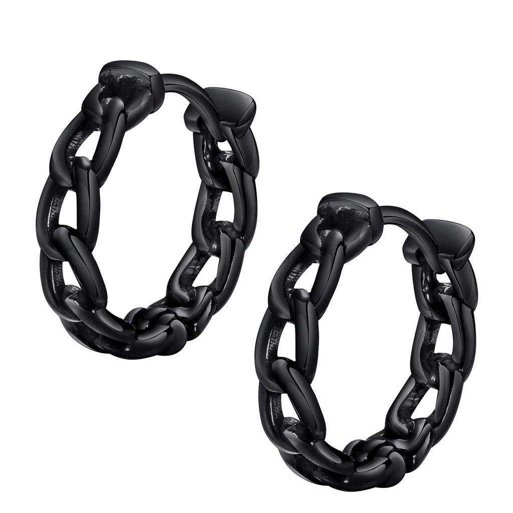 Men's Vegan Chain Hoop Earrings, Waterproof Stainless Steel Cuban Chain Round Huggie Earring for Male Boys Gifts Jewelry