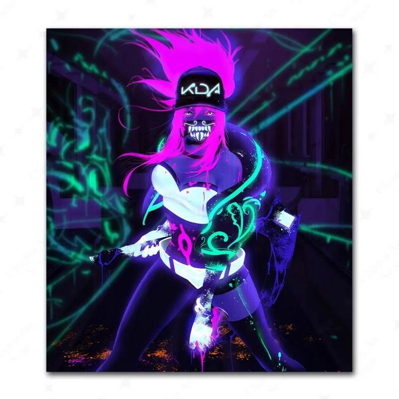 Hra League Of Legends Figurka KDA Plakát LOL Evelyn Kasha Ahri Sexy Dívka Plátno Malba Neonový Styl Nástěnné Umění Obrázky Domácí Dekorace
