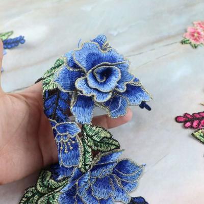 Polyester Fiber Embroidery Flower Patch 38*20CM Clothing Accessories Embroidery Floral Applique DIY Handmade Sew On Patch Bag