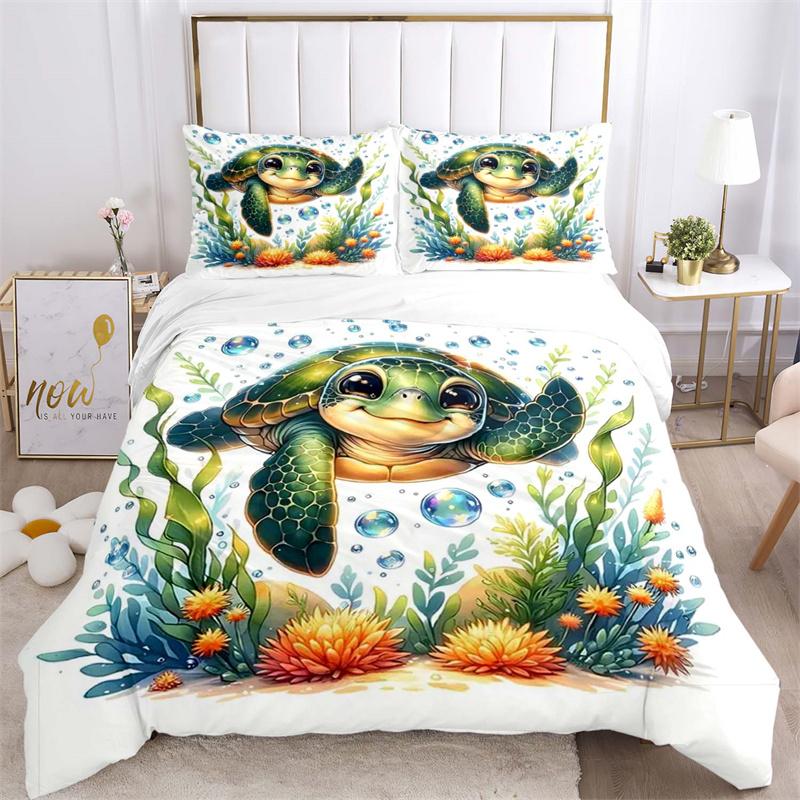 Cute Turtle Dolphin Beautiful Fish Duvet Cover Set Printed Bedding Set Double Queen King Size 2/3pcs,Bettbezug