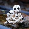 Weather-resistant Skeleton Figurine Hand-painted Resin Skeleton Ornament for Garden Pond Balcony Decor for Halloween