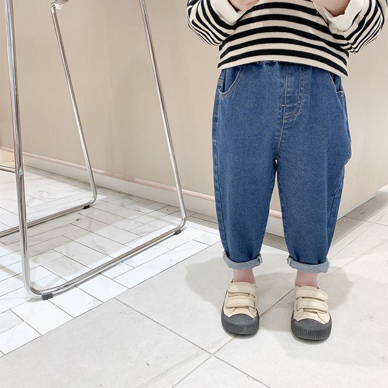 Spring and Autumn Children's Pocket Wide Leg Jeans Contrast Loose Relaxed Pants for Boys and Girls Jeans Baby Kids Trousers