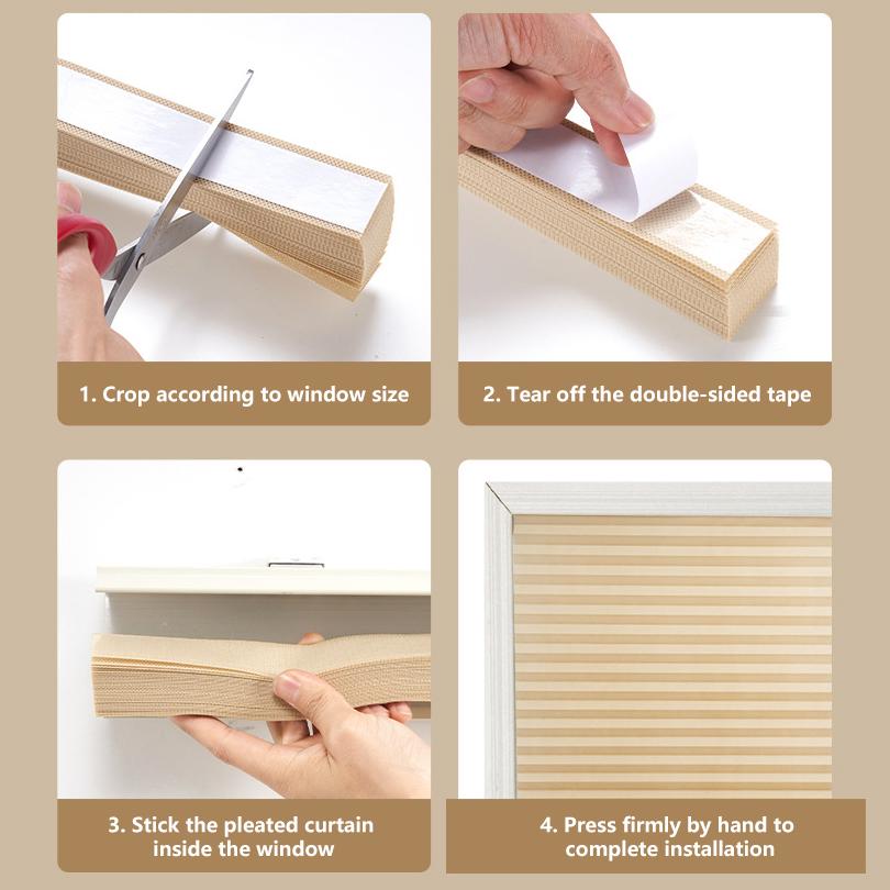 Simple Adhesive Window Shades Non-woven Fabric Pleated Zebra Blinds Roller Room Blackout Curtain For Bedroom Living Room Balcony