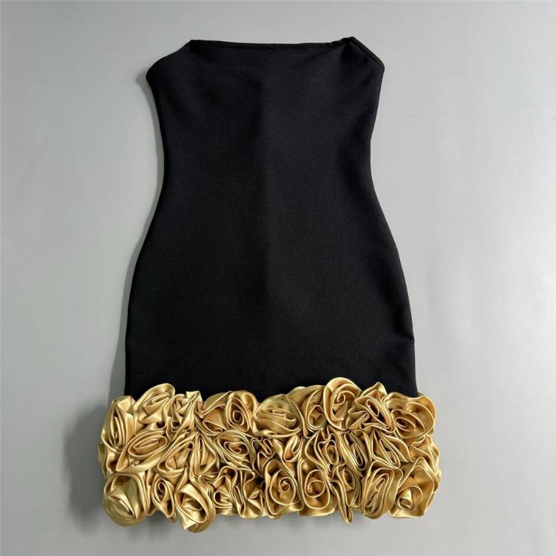 New sexy hip wrap dress slim women's three-dimensional golden flower bandeau bandage dress span