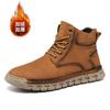 Men's Winter Boots Hand-stitched Mens Ankle Boots Leather Soft Plush Warm Outdoor Fashion Business Leather Casual Shoes for Men