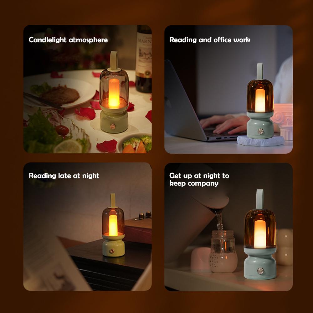 D2 Rechargeable Atmosphere Night Light Warm White Retro Lantern Candlelight Night Lamp For Beside Table Lamp Desk Kid Home Decor
