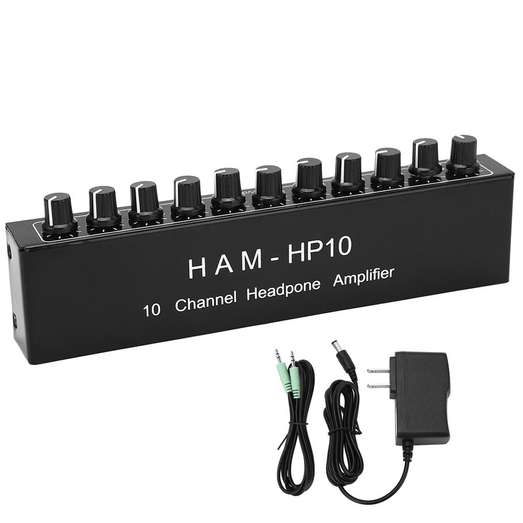 10 Channel Headpone Magnifier Stereo Audio Distribution Splitter Independent Control 100‑240V US Plug