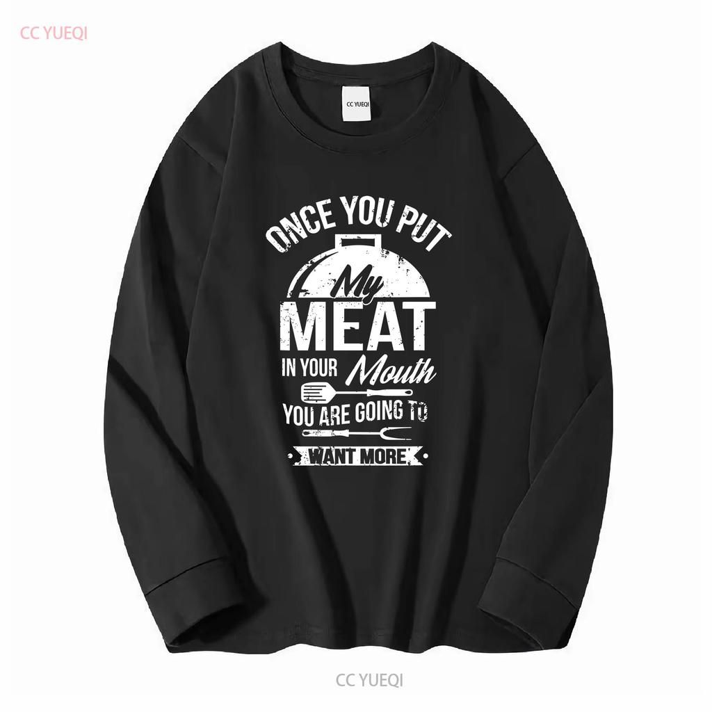 Coloque Minha Carne na Sua Boca Engraçado Grelhando Churrasco Churrasqueira Camiseta vintage Lavada Respirável Macio homem Esticada Casual Versátil