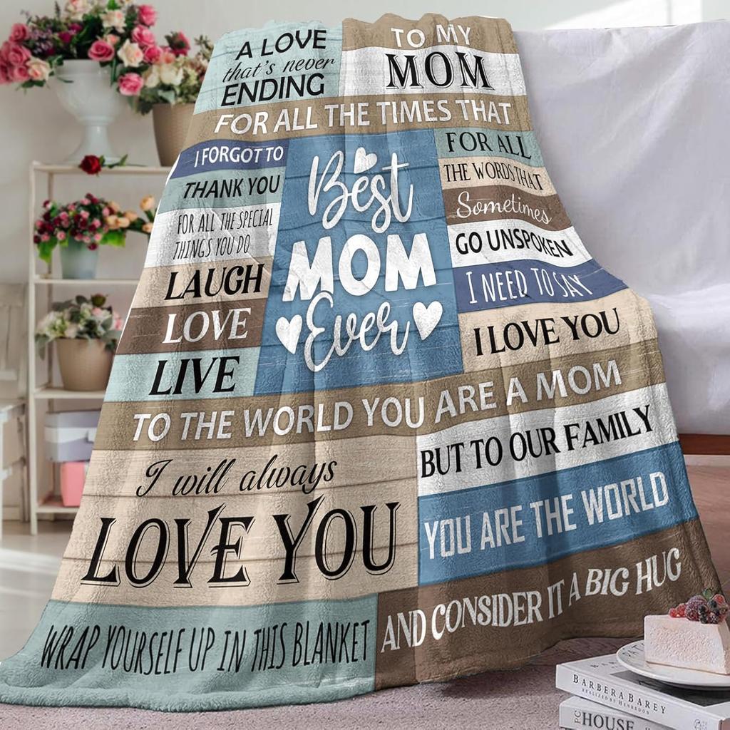 Gift for Mom from Daughter Son Flannel Throw Blanket, for Mama, Birthday Ideas, Best Mom Ever Present for Women, Soft Farmhouse Bedding Sofa Blankets