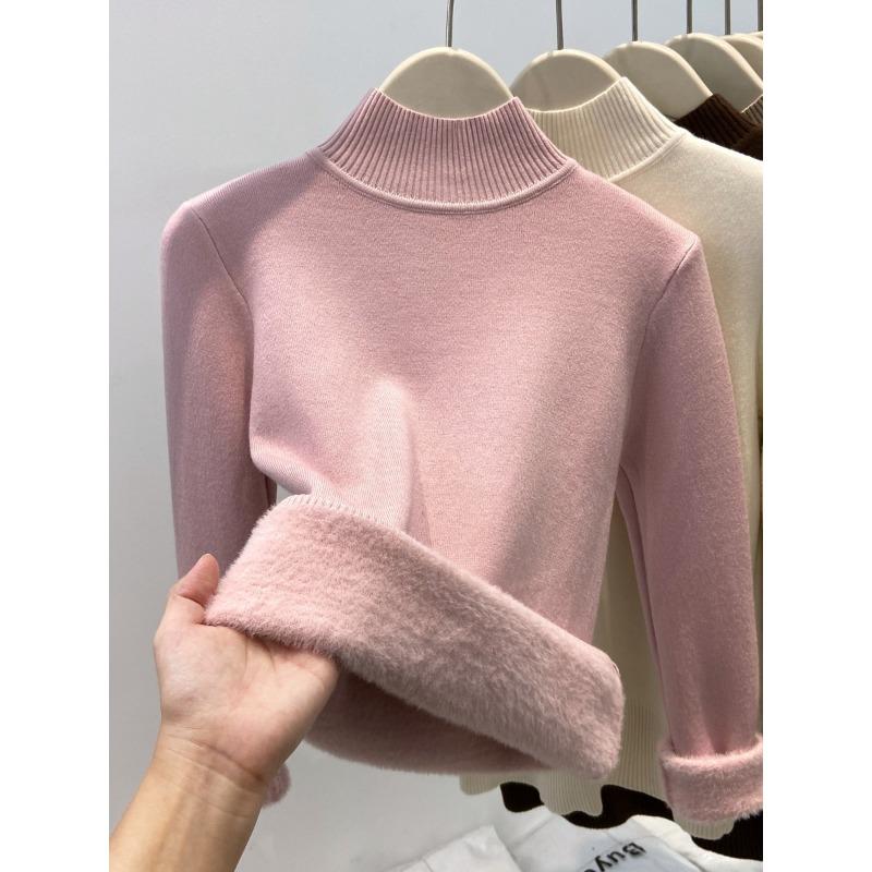

Женский зимний однотонный флисовый свитер с высоким воротом, цельный флисовый утолщенный базовый свитер, мягкий восковой базовый внутренний топ XL розовый