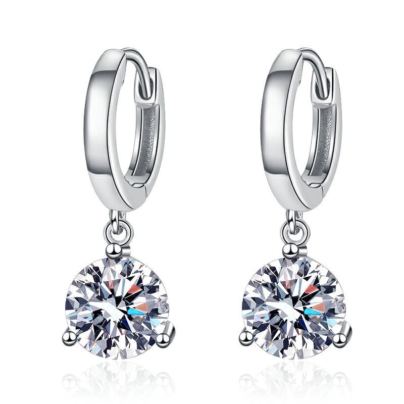 

5-8mm Round Cut Solitaire Dangle Huggie Hoop Moissanite Earrings S925 Sterling Silver For Women 5mm білий