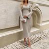Autumn and Winter Women's Temperament Waisted V-neck Long-sleeved Hip Dress