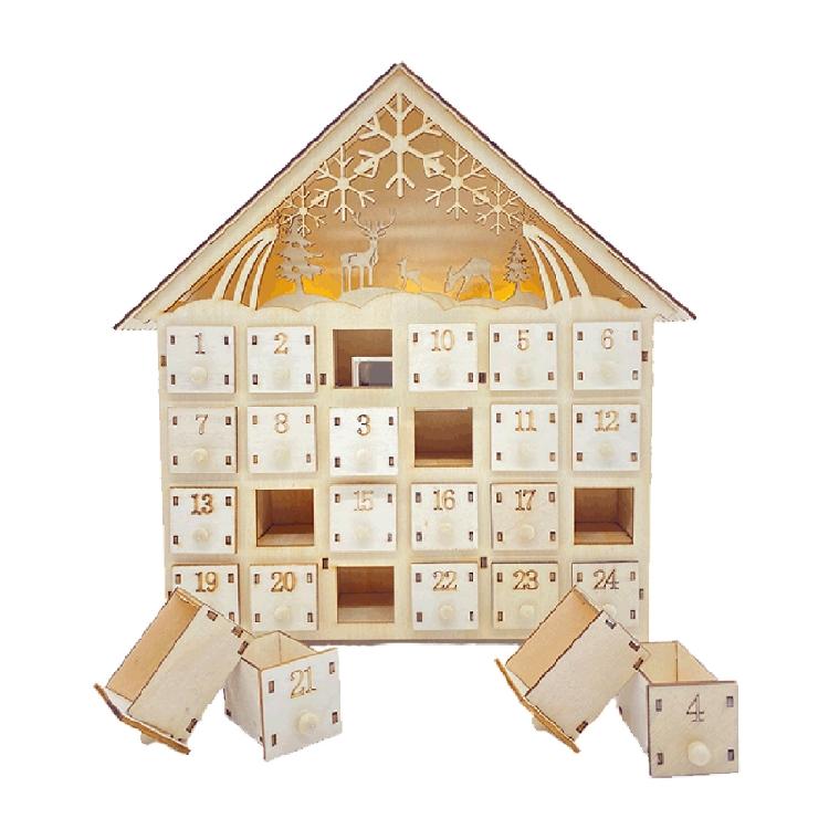 Xmas Countdown Christmas Decoration with Drawers & LED Lights Gift for Adult Kid