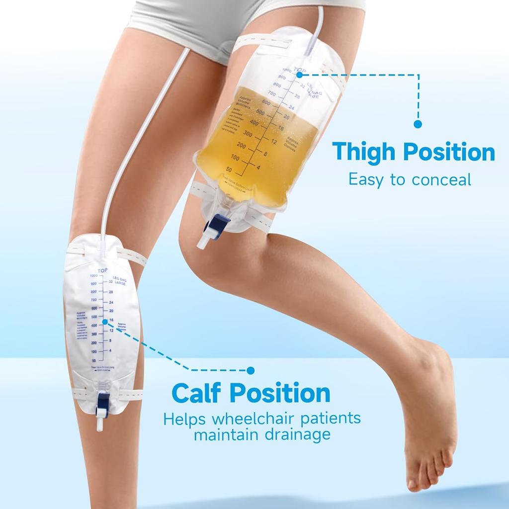 Catheter Bags for Men with 5PCS, Foley Catheter Leg Bags for Men 1000ML, Urine Bags for Easy Flip Drain Design
