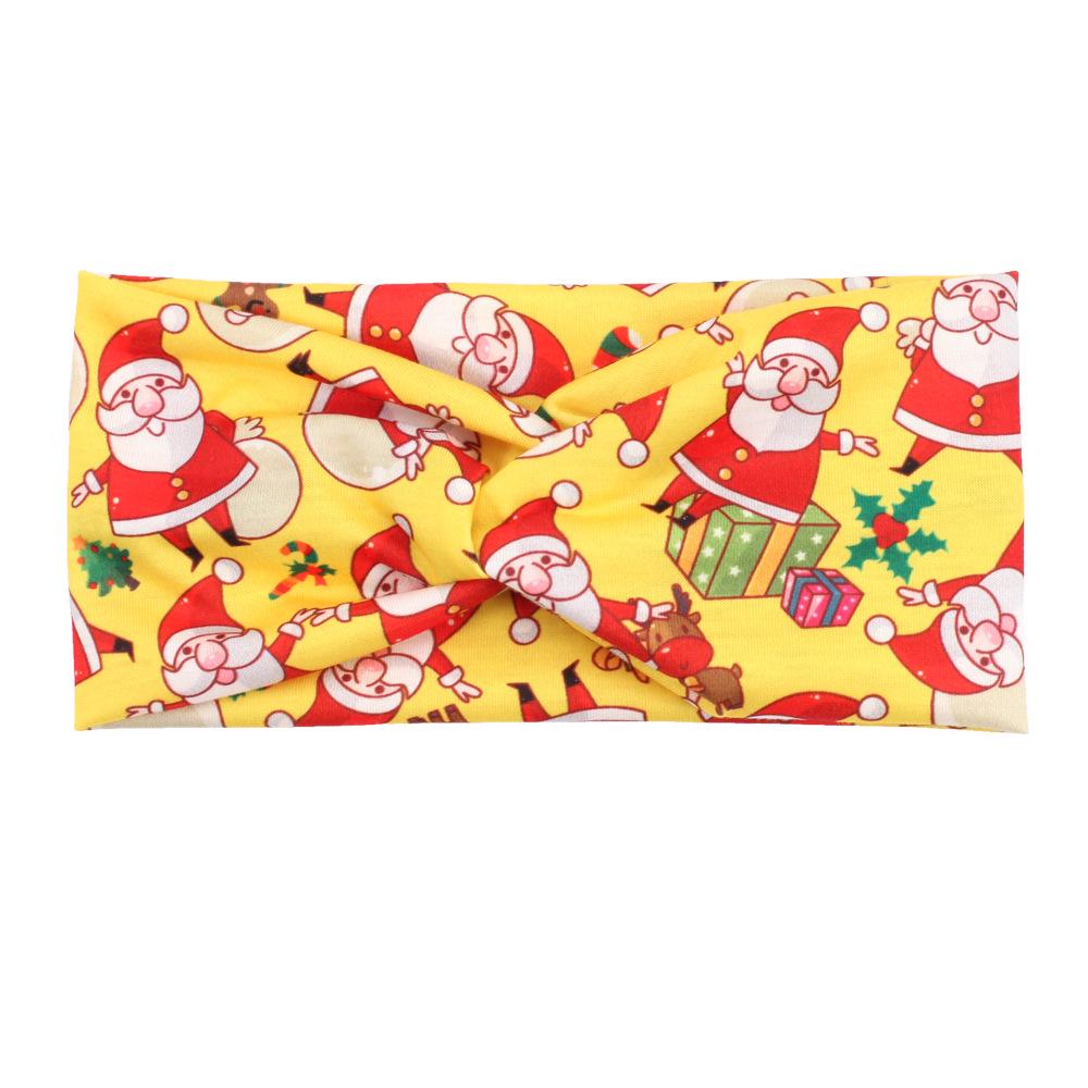 Bandeau de Noël Père Noël & Bonhomme de neige avec clochettes, bois de renne et motif canne de Noël - Design élastique noué