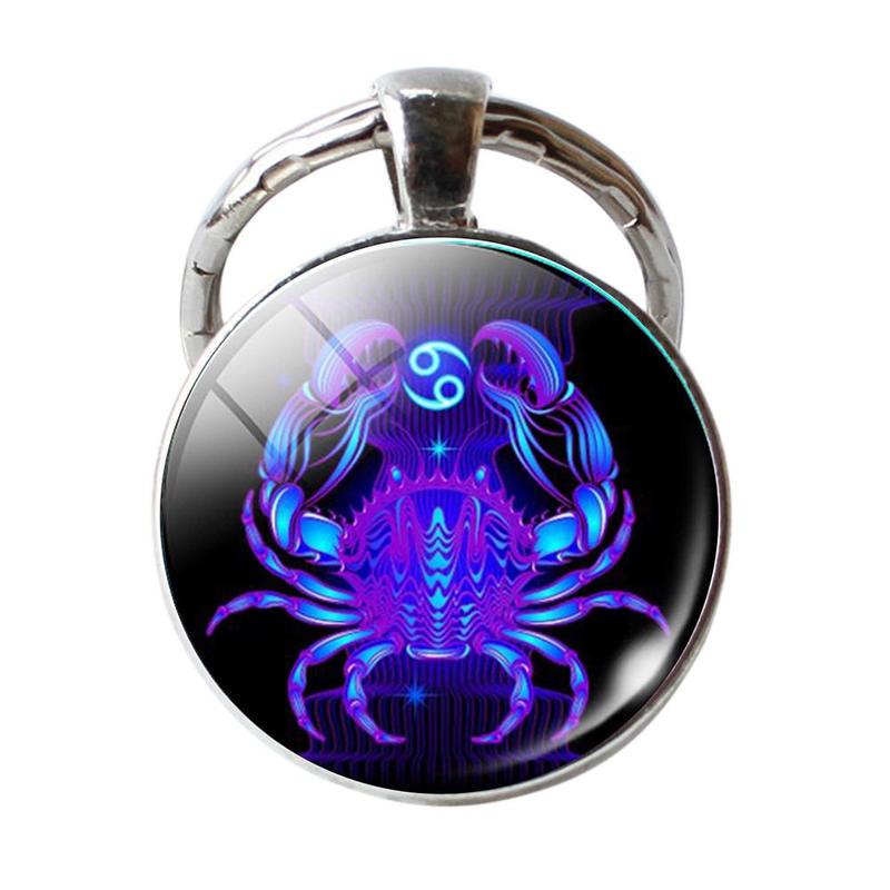 Key Chain 12 Constellation Zodiac Sign Pendant Double Face Keyring Key Holder