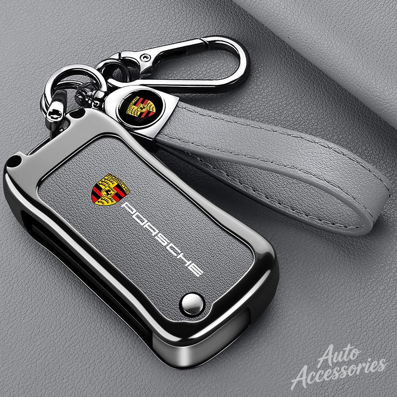 2/3 Button Alloy Leather Car Key Case Cover Key Fob Protector Shell For Porsche Cayenne 955 957 911 997 Boxster 987 Accessories