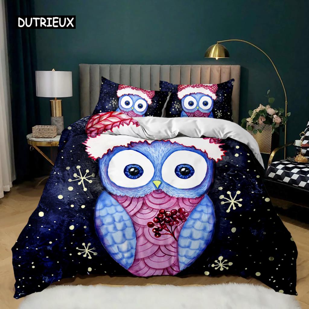 Owl Duvet Cover Adorable Cartoon Soft Microfiber Bedding Set Twin Double Queen King Size Animal Theme