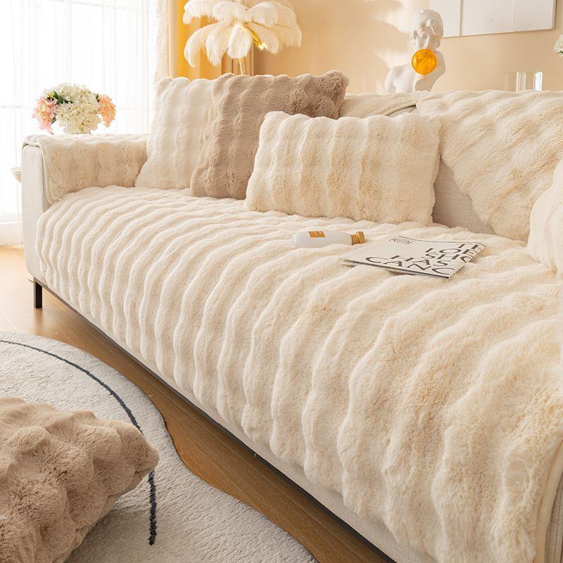 Winter Thickened Stroking Cats Warm Sofa Cushion  Rabbit Plush Sofa Cover Solid Color Non-Slip Seat Cushion