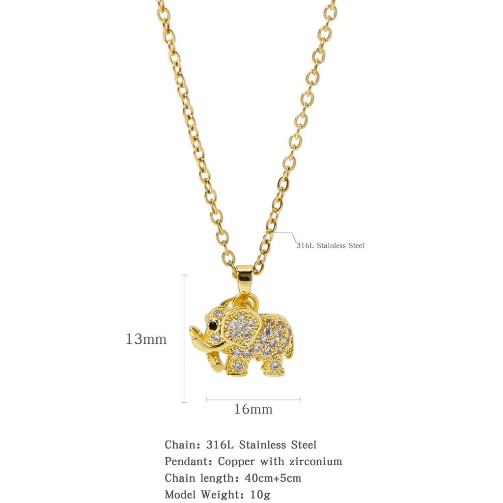 Cute Elephant Cubic Zirconia Pendant Necklaces For Women and Men Golden Copper Metal Necklace Versatile Daily Party Jewelry