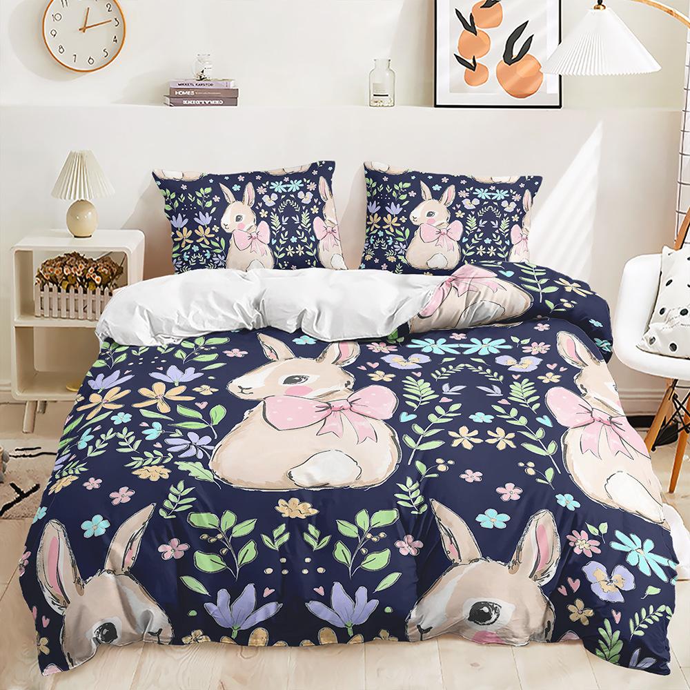 

Иллюстрация пододеяльника Кролик Покрывало для кровати Цифровая печать Постельное белье Комплект из трех предметов 135 * 200 (two-piece set) 90g