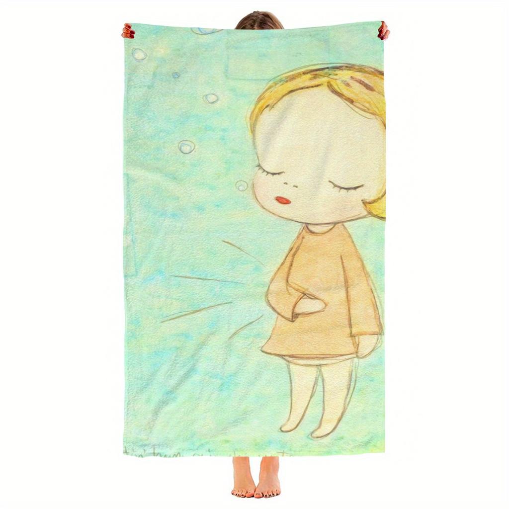 Minimalist Dreaming Girl Tapestry Flat Print Aesthetic Yellow Hair Art Wall Hanging for Living Room Bedroom Decor Bath Towel