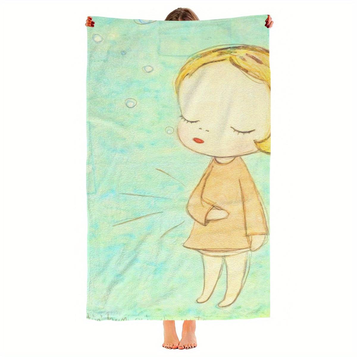 

Minimalist Dreaming Girl Tapestry Flat Print Aesthetic Yellow Hair Art Wall Hanging for Living Room Bedroom Decor Bath Towel W30*H60(CM)