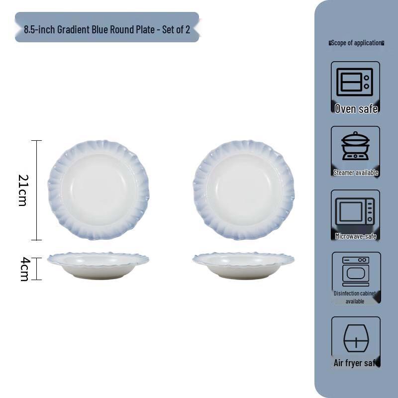 Huazao Baijia WA Gradient Blue Ceramic Scalloped Soup Plates