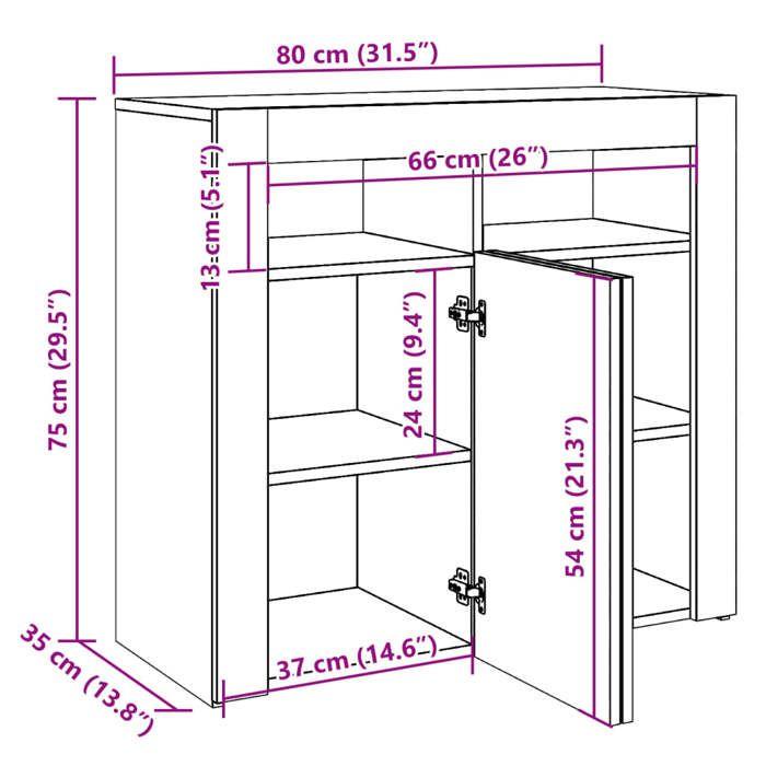 VidaXL Buffet and LED Lights Old Wood 80x35x75 Cm Engineered Wood, Buffet Cabinet, Storage Cabinet, Cabinet of 856361