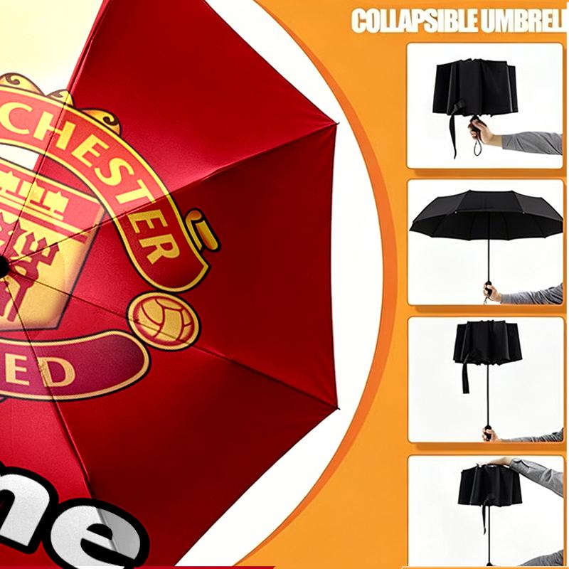 Custom Name Personalized Manchester Football F.C Print Umbrella, Auto Open Close, 8‑Rib Sturdy Frame, Commute Camping Hiking Use, Birthday Gift
