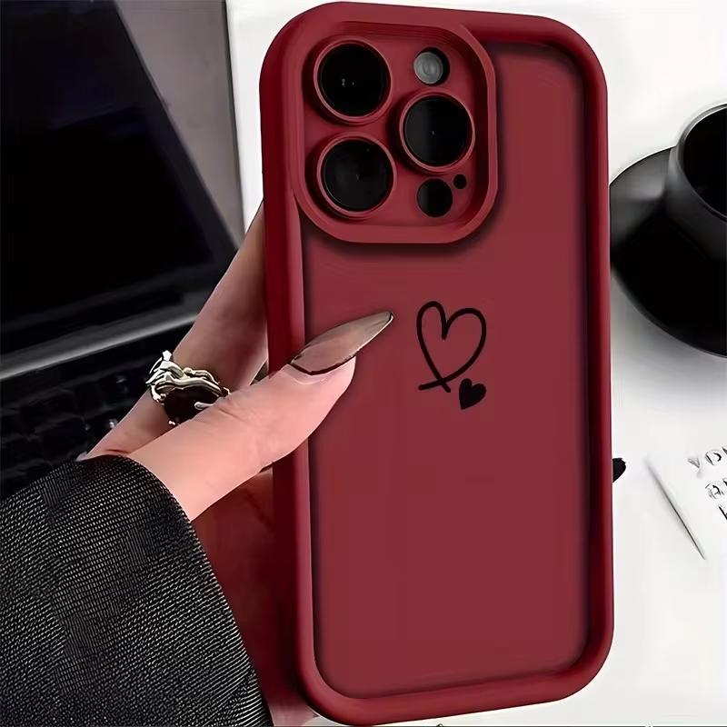 

Minimalist Red Heart Pattern Phone Case for iPhone 17 16 Pro Max 15 14 13 12 11 XS X XR 7 8 Plus SE 2022 17Air 16E Soft Cover iPhone 14 Plus