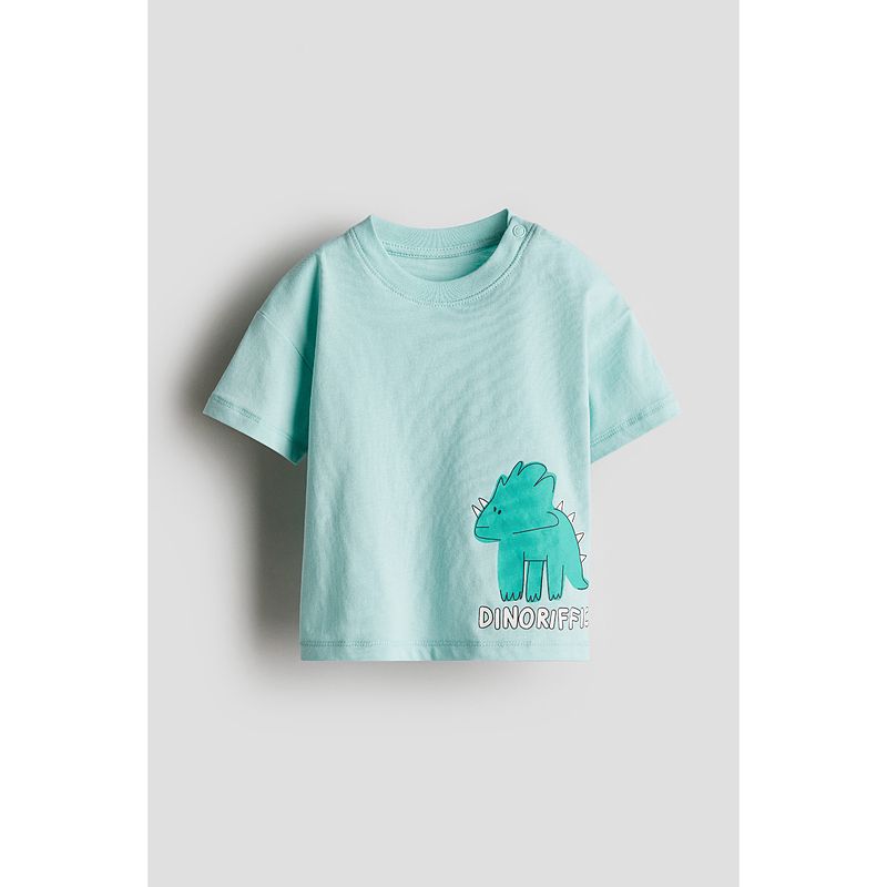 

HM Children s Clothing Baby Boy T-shirt 2025 Autumn New round Neck Loose Children s Fun Print Short Sleeve Cotton Tops 1268566 Turquoise/Dinosaur 90/52