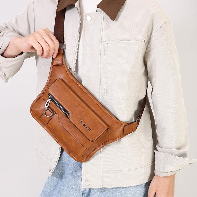Men's Crossbody Bag Chest Bags High Quality Shoulder Bag Chest Bag for Men Fashion Business Messenger Bag PU Leather Waist Bags