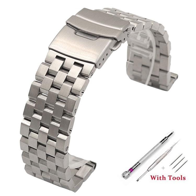 

Классический 18 мм 20 мм 22 мм 24 мм 26 мм полностью сплошной нержавеющая сталь плоский интерфейс ремешок для часов ремешки браслет с инструментами 22mm