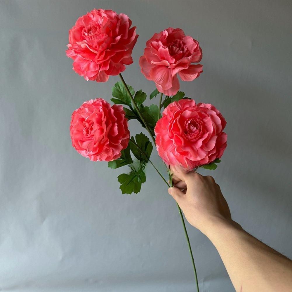 4 Heads Large Peony Artificial Flowers Long Branch Faux Silk Flower Wedding Decoration