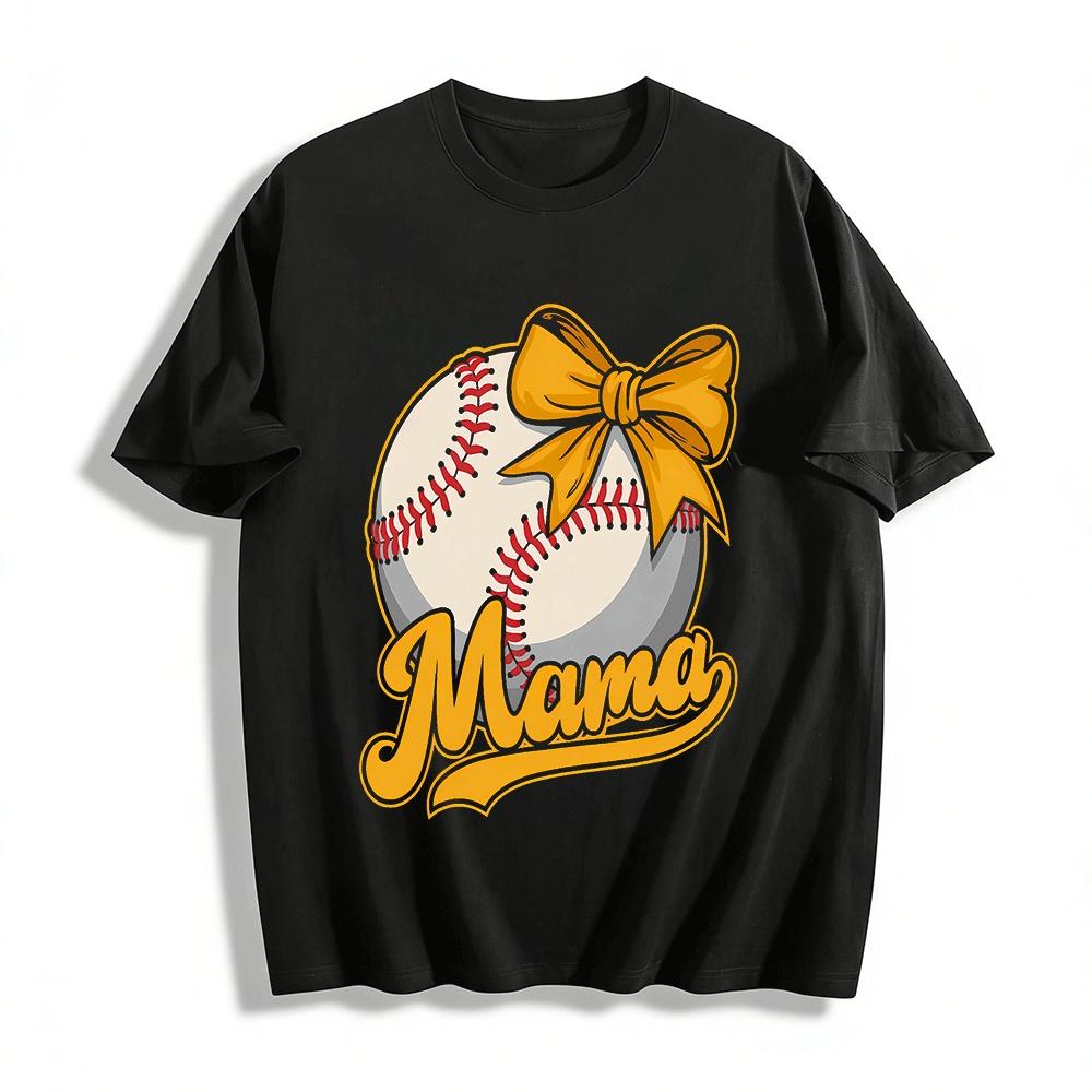 

Baseball Bow Mama Print Casual Loose Fit Daily Top Pure cotton T-shirt 6XL