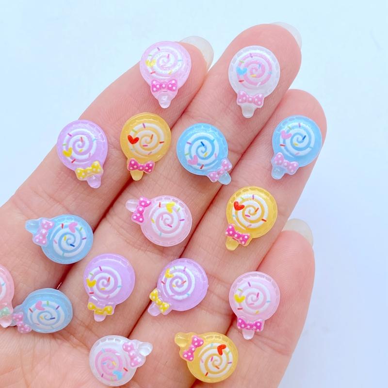 50Pcs New Cute Mini 9*12mm Lollipop Flat Back Resin Scrapbooking DIY Jewelry Craft Decoration Accessories