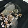 Used Karakuri Tamashii Black Floral Embroidery Polo Shirt Japanese Pattern