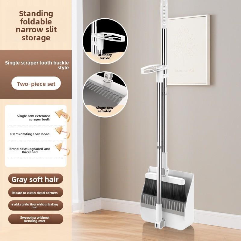 Plastic Cleaning Broom And Dustpan Set With Durable Nonstick Head For Household And Commercial