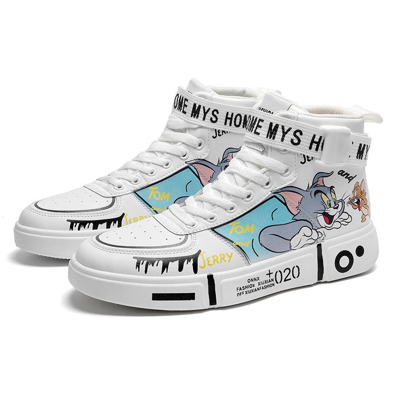 Scarpe alte con animazione di gatto e topo cartone animato scarpe bianche basse casual scarpe sportive per coppia scarpe da skate