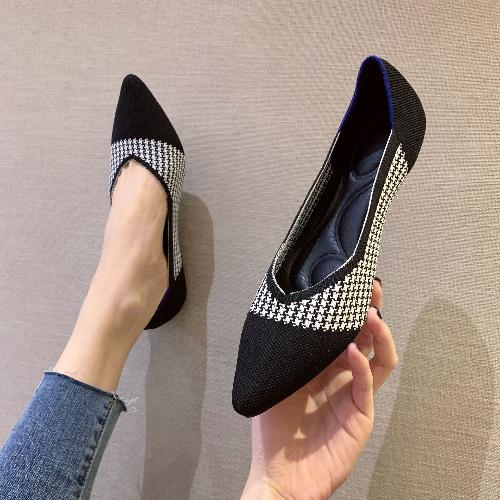 Handmade Women Vulcanized Flat Shoes Breathable Knitted Comfortable Elegant Work Shoes