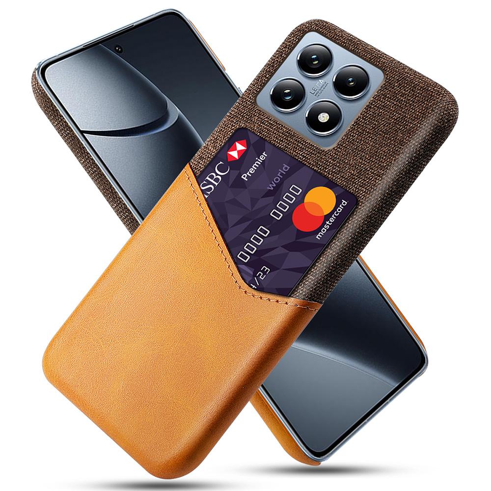

For Xiaomi 14T Pro Case PU Leather Card Slot Cloth Texture Hard PC Phone Cover Orange