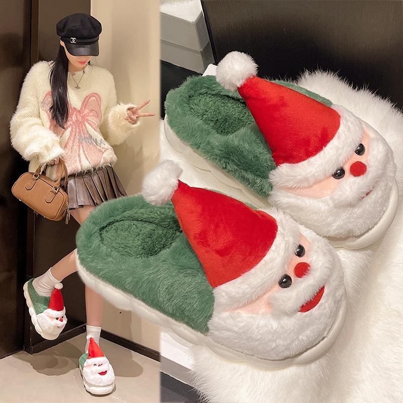 New creative Santa Claus cotton slippers autumn and winter home indoor couple slippers thick-soled fluffy cotton slippers