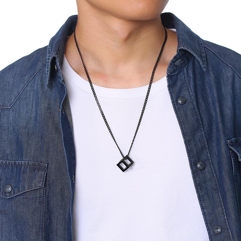 Vnox Retro Hollow Cube Pendant for Men Stainless Steel Square Vintage Necklace Punk Geometric Collier 24" Chain