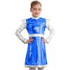 Girls Outer Space Cutie Costume: Shimmering PU Patchwork Alien Dress for Halloween & Sci-Fi Role Play Parties